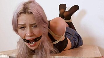 Submissive Astrid Hogtied Barefoot for Foot Licking Domination Humiliation 👠😈