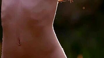 kit rysha's cute face hides wild outdoor striptease revealing shaved petite pussy!