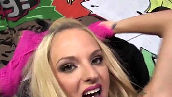 Skinny Blonde Faye Runaway's Wild Bukkake Gangbang with Big Cocks 💦👅