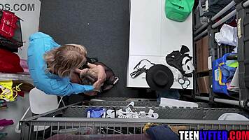 Blonde teen shoplifter sucks fucks security guard to avoid jail