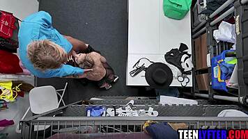 Blonde teen shoplifter sucks fucks security guard to avoid jail