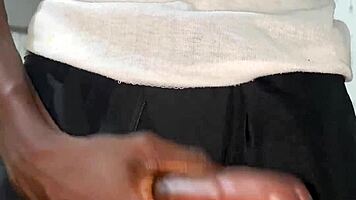 thug teen strokes his huge black monster cock until massive cumshot