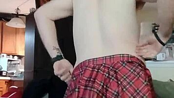 Big ass crossdresser teases thong shake