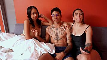 Girlfriend's friend catches us sleeping fucks joins wild threesome orgy