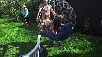 naughty babe's huge tits bounce during public rough anal with monster cock before voyeur eyes