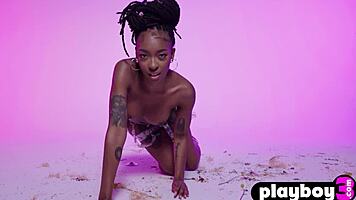 ebony sabrea phenix poses big tits lingerie passion