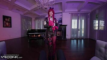 Skinny Kafka Cosplay Babe Rides Caelus' Huge Cock Missionary Doggystyle