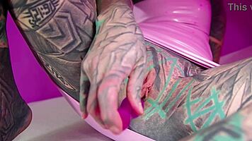 Tattooed goth girl fists her gaping asshole with toys in solo anal masturbation