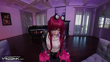 Skinny Kafka Cosplay Babe Rides Caelus' Huge Cock Missionary Doggystyle