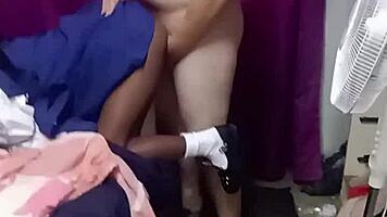 petite 18 year old kneels sucking big cock before tight pussy doggystyle pounding