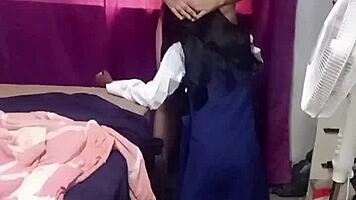 petite 18 year old kneels sucking big cock before tight pussy doggystyle pounding