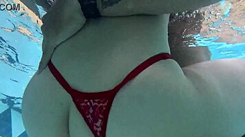 Skinny 18+ latina moans loud during public pool doggystyle pounding
