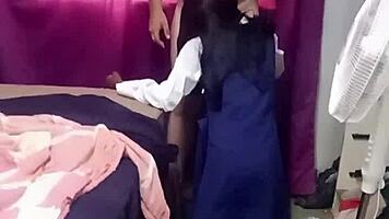 petite 18 year old kneels sucking big cock before tight pussy doggystyle pounding