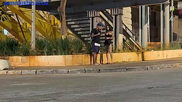 tattooed silicone babe outdoor public assfucking with young stud