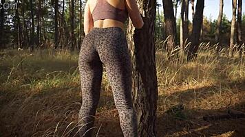 Petite Milf Teases Tight Leopard Leggings Ass