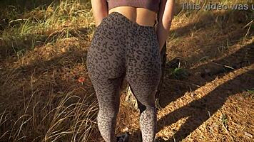Petite Milf Teases Tight Leopard Leggings Ass