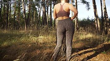 Petite Milf Teases Tight Leopard Leggings Ass