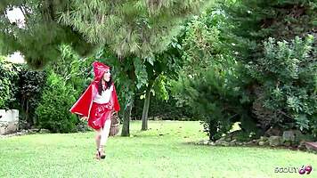 Slim emo girl takes fat cock anal from muscled older guy in red riding hood parody