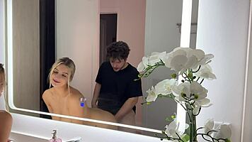 All Natural Big Tits Blonde Fucked Hard in Mirror