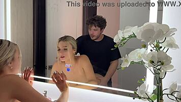 All Natural Big Tits Blonde Fucked Hard in Mirror