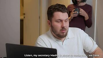 secretary marimoore deepthroats boss while wife waits next door