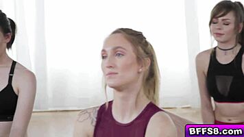 hot yoga teens 18+ twist into wild threesome fucking big cocks for massive facials