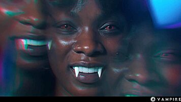 Ebony vampire master mesmerizes blonde teen into lesbian joi slave threesome