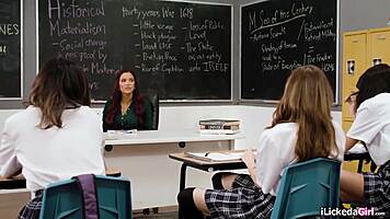 big tits milf teacher catches squirting lesbian students fingering