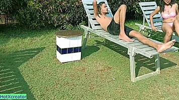 Young Man Enjoys Romantic Poolside Tryst with Model