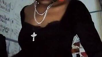 goth dominatrix teases with natural tits in high heels to drain you