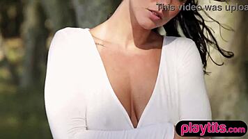 petite german milf strips naked deep in forest