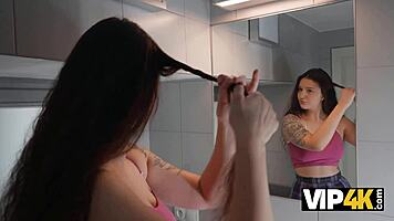 slutty brunette cheats fucking boyfriend's older friend doggystyle