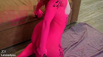 Bodypainted babe sensually sucks cock rides to cumshot on tits