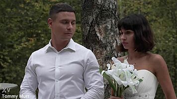 Wet Brunette Bride's Last Dirty Outdoor MMF with Two Monster Cocks Before Wedding