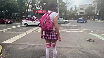 exhibitionist miniskirt slut begs for monster cock gaping her tight ass