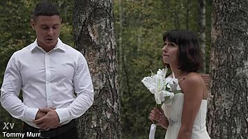 Wet Brunette Bride's Last Dirty Outdoor MMF with Two Monster Cocks Before Wedding