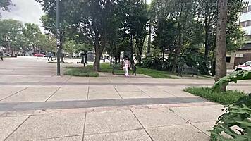 exhibitionist miniskirt slut begs for monster cock gaping her tight ass