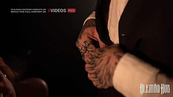 Peaky Blinders-style banquet ends with curvy orange girl's forest cumshot