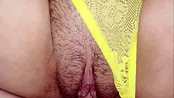 brunette in lingerie drips cum from soaked pussy