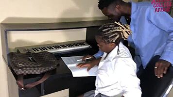 african stud sucks ebony schoolgirl's lovely nipples before fucking her hard