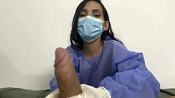 patient's cock throbs hard as nurse gives sloppy deepthroat tease