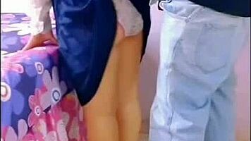 man lifts latina skirt outdoors for hardcore public creampie pounding