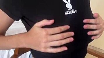 Huge Tits Burst Short Shorts Nipple Lick Tease