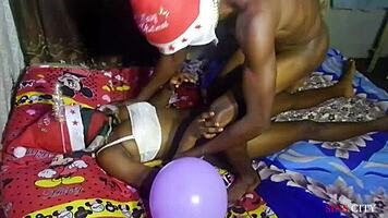 Skinny Ebony Cutie Gets DOGGYSTYLE Creampie Christmas Fun