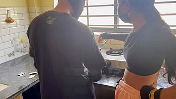 indian wife bends over kitchen counter for husbands big cock doggystyle deepthroat pounding homemade
