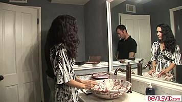 petite latina gets dripping wet watching huge cock stroke before deepthroat pounding