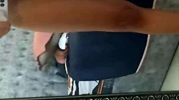 hijastra cachonda fingers her dripping wet pussy moaning loud while pervert watches from door