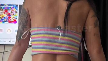 Juicy latina squirts riding bareback monster cock hard
