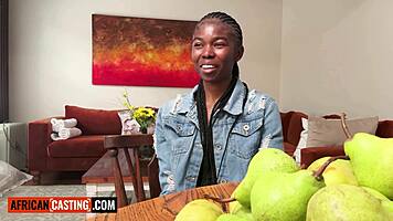 Ebony teen deepthroats big white cock rough missionary