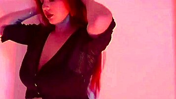 Busty redhead latina bangs in crowded bar restroom
